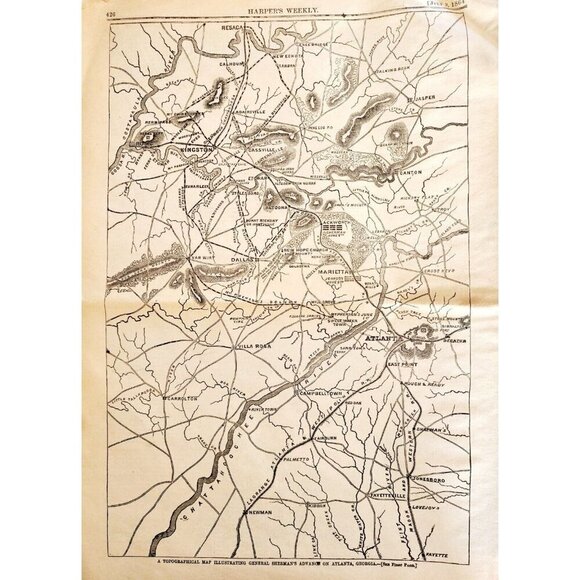 1864 General Sherman Civil War Dallas Wood Engraving Centerfold Victorian HM1 - Picture 4 of 6